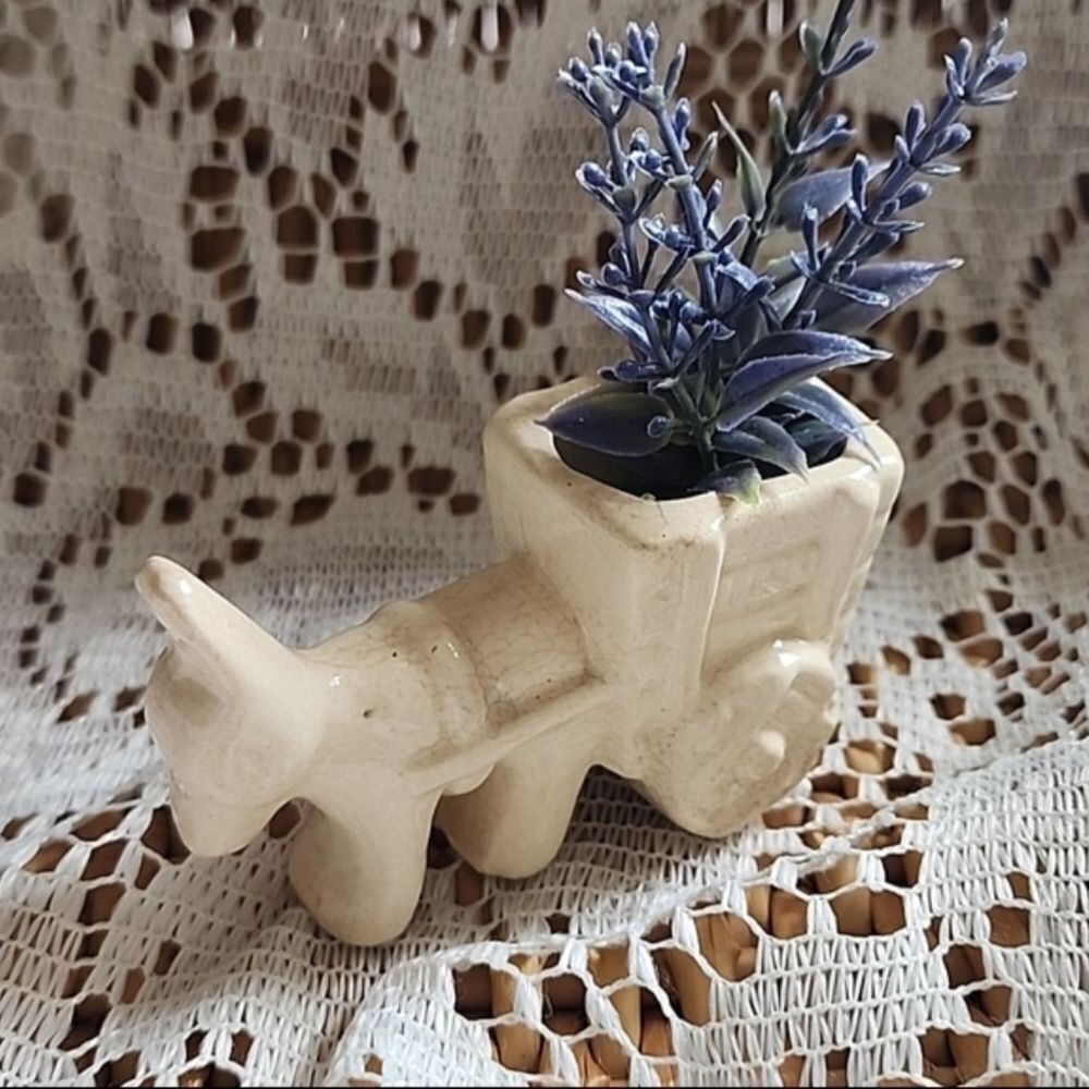 Vintage Donkey Pulling Cart Planter